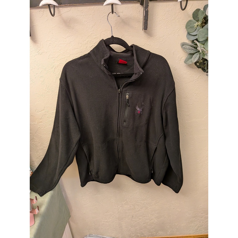 Spyder Black‎ Fleece Jacket Full Zip Embroidered Spider Logo Outdoor S/M
